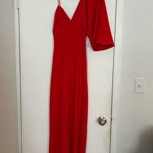 Zara Asymmetric Midi Elegant Red Evening Dress XS